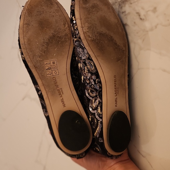 Karl Lagerfeld Sequin Embroidered Ballet Flats Size 8.5 US. GUC. Black and gold. - Picture 5 of 6